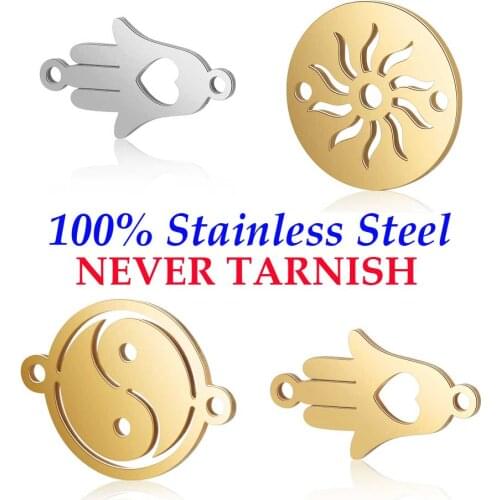 5 Pieces Sun Yin Yang Hamsa Hand Connector Wholesale 100% Stainless Steel Never Tarnish DIY Jewelry Finding Connectors