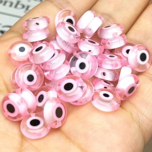6-12mm Pink Evil Eye Lampwork Flat Round Millefiori Glazed Glass Beads for Jewelry Making DIY Bracelet Necklace Accessories