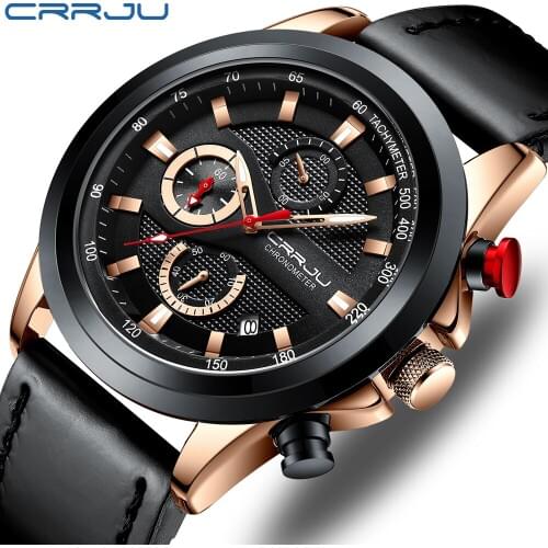 CRRJU Top Brand Luxury Watch Men Business Sport 3Bar Waterproof Quartz Chronograph Leather Relogio Masculino