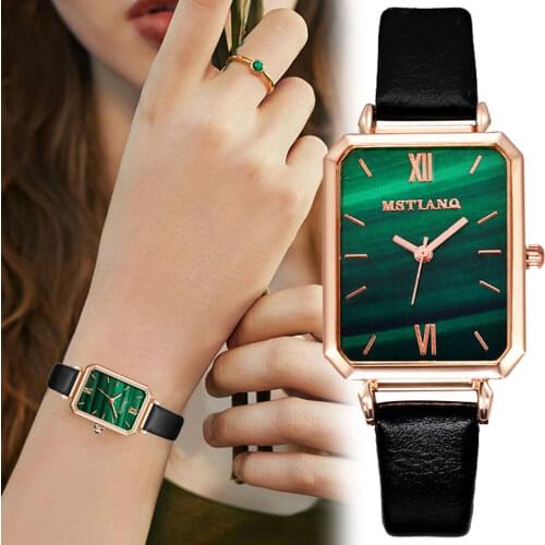 Luxury Malachite Dial Watch for Women Lady Simple Square Plate Digital Watch Lover Valentines Day Gift Wrist Clock Watches