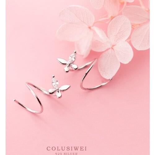 Colusiwei 925 Sterling Silver Butterfly Stud Earrings for Women Sparkling Clear CZ Korea Style Earring for Girl Fine Jewelry