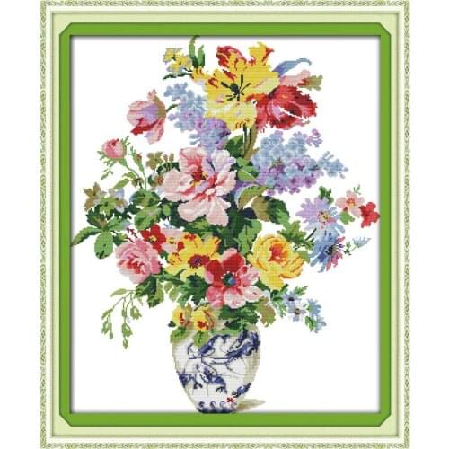 Flowers Blooming Vase European Home Decor Pattern Counted Cross Stitch 11CT 14CT Cross Stitch Set Wholesale Cross-stitch Kit Diy