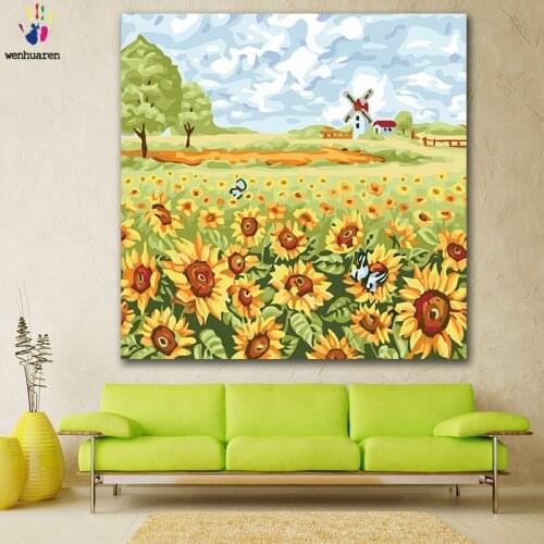 DIY colorings pictures by numbers with colors White cloud sunflower picture drawing painting by numbers framed Home