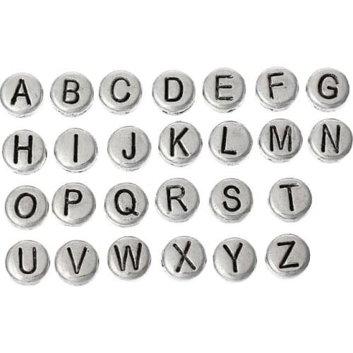 DoreenBeads Spacer Beads Round Silver Color Alphabet/Letter "A-Z"Carved About 7mm(2/8") Dia,Hole:Approx 1.2mm,130PCs
