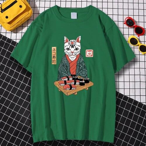 Japan Ukiyo E Style Cat Printed Tshirts Mans Casual All-Match Short Sleeved Fashion Big Size Tee Shirt Retro Anime MenS Tshirts