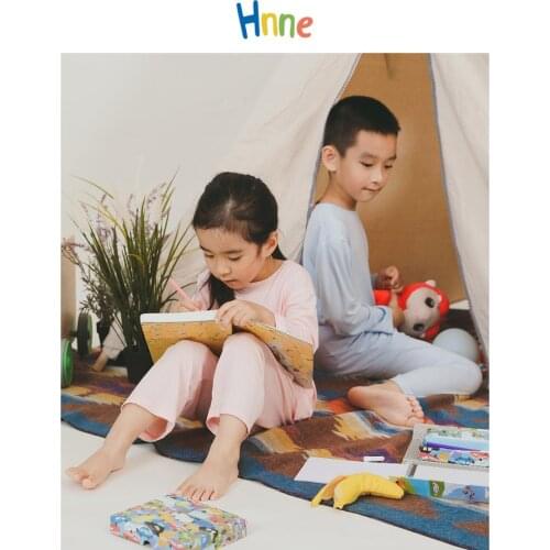 Hnne 2021 Spring New Kids' 2 Piece Long Sleeve Pajama Set Thin Soft Solid Unisex Boys Girls Toddler Sleepwear Childrens Top
