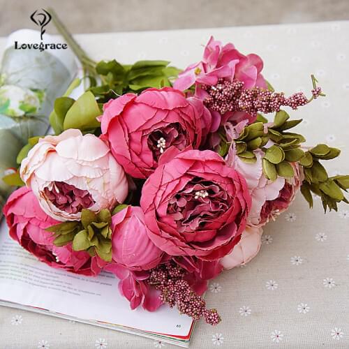 Artificial Flowers Peonies Silk Small Bouquet Peony Flores Party Spring Wedding Decor Mariage Bridesmaids Bouquet Fake Flowers