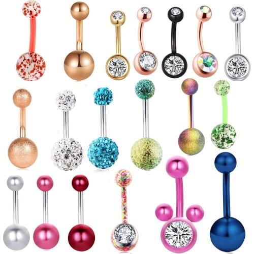 JUNLOWPY Sexy Body Jewelry Acrylic Stainless Steel Belly Button Rings Screw Nave Bar Piercing Barbell 14G Nave Ring Barbell 1pcs