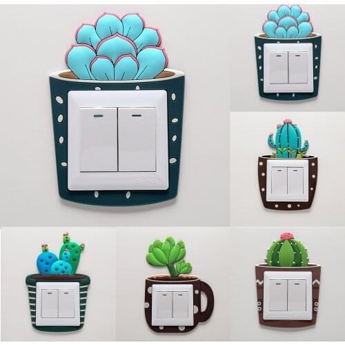 Cactus Luminous Switch Sticker Glow in the Dark Wall Stickers Home Decor Kids Room Decoration Sticker Switch Protective Cover