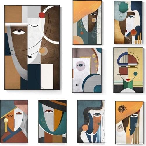 Modern Abstract Figure Painting Split Face Geometric Canvas Poster Prints Picasso Wall Art Pictures for Living Room Home Decor