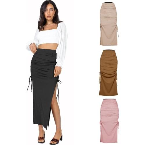 Summer Woman Skirts Thread Side Drawstring Elastic Pleated Y2k Long Skirt Sexy Slim Adjustable Skirt Streetwear Skirt Autumn