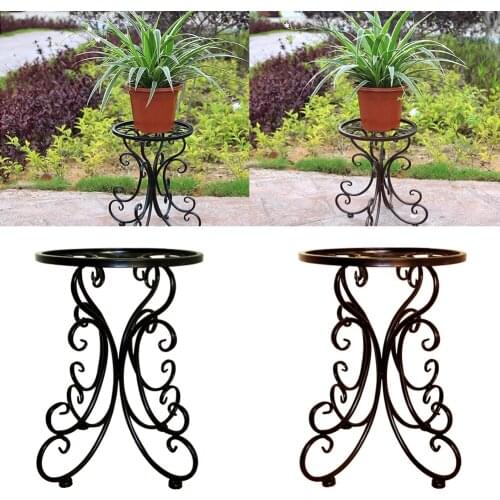 Metal Flower Rack Indoor Balcony Single Wrought Holders Iron Flower Ideas Round Stool Planter Stand Home Garden Yard Decoration