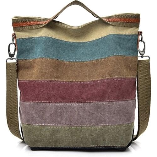 Fashion Canvas Bag Brand Women Handbag Patchwork Casual Women Shoulder Bags Female Messenger Bag Ladies Rainbow Purse Pouch