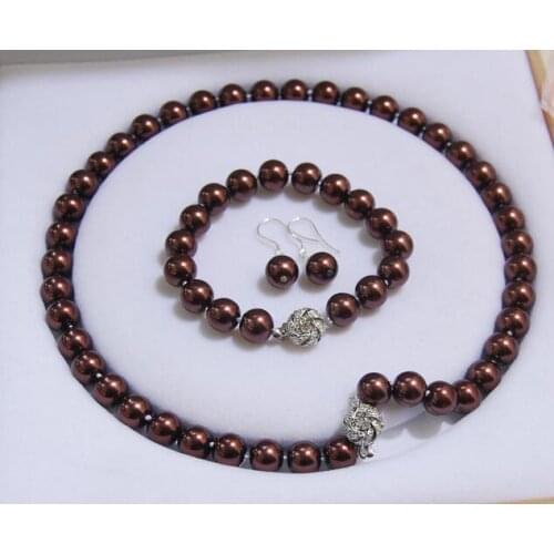 Fashion 12 mm Chocolate Shell Pearl Round Beads Necklace Bracelet Earrings AAA