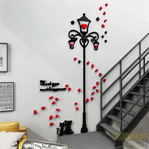 Cartoon Warm Street Lamp cat 3D Stereo Wall stickers Home decor Living room corridor Kids room Bedroom Creative Love Sticker