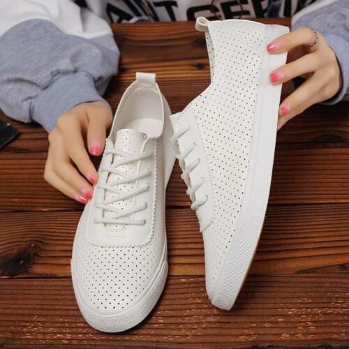 Yomior Classic White Black Men Shoes Summer Beach Lace-Up Breathable Loafers Korean Japanese Soft Leather Casual Flats