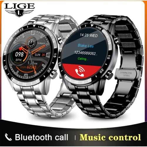 LIGE 2021 Full circle touch screen steel Band luxury Bluetooth call Men smart watch Waterproof Sport Activity fitness watch+box