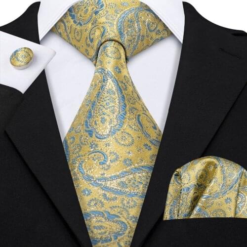 Luxury Paisley Wedding Neck Tie For Men Business Party 100% Silk Tie Set Barry.Wang Fashion Design Neckwear Dropshipping LS-5075