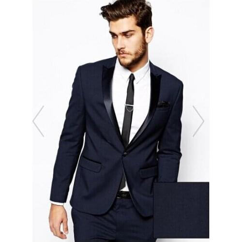Custom Made Dark Blue Men Suit, Tailor Made Suit, Bespoke Men Wedding Suit, Slim Fit Groom Tuxedos For Men(Jacket+Pants)