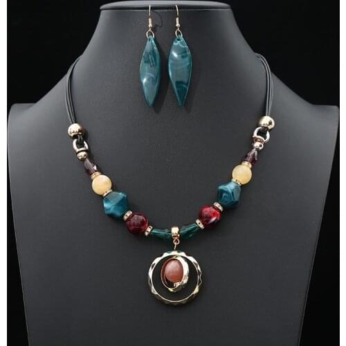 Luxury Acrylic Wedding Jewelry Sets For Women Multicolor Long Round Tassel Pendant Necklace Drop Earrings Sets Wedding Gift