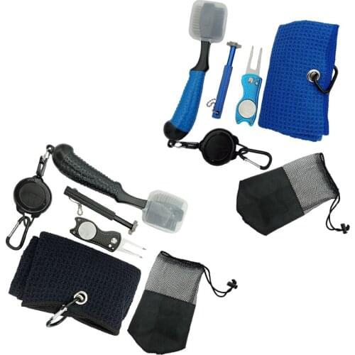 Golf Club Cleaning Kit Golf Towel, Golf Club Brush, Foldable Divot Repair Tool with Ball Marker, Golf Training Aids Accessories