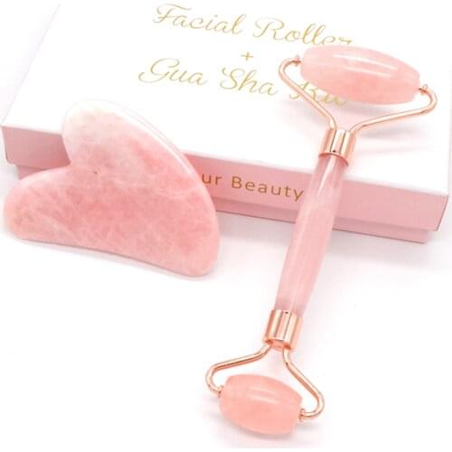 Natural Rose Quartz Roller Facial Jade Roller Stone Gua sha Scraper for Face Neck Skin Lifting Wrinkle Remover Beauty Care tools