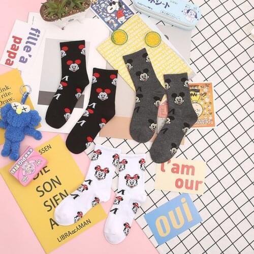 Disney 1 piece couple socks cotton breathable Mickey big head pattern three-color wild cartoon breathable socks adult socks