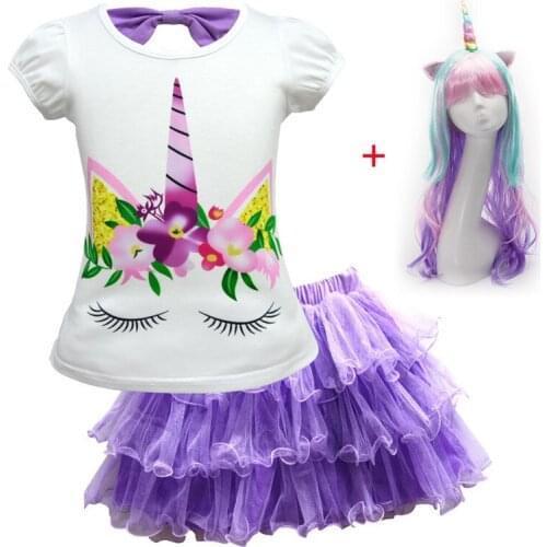 2021 New Girls Children Summer Unicorn Tutu sets Kids Princess Rainbow Vestido Girls Birthday Party Fancy Unicorn Costume