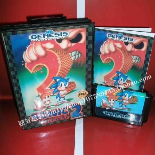 New Arrival Sega MD game - Sonic 2 with Box and Manual for 16 bit Sega MD game Cartridge Megadrive Genesis system