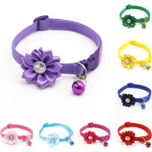 Pet Dog Collar Flower Diamond Dog Cat Collar With Bell Adjustable Buckle Dog Necklace Neck Straps for Small Dog accessories