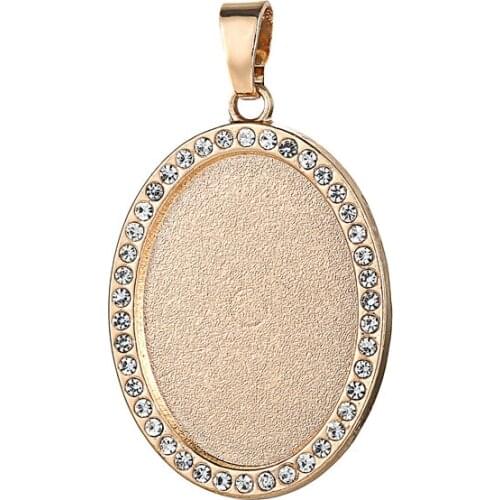 ESHUO Oval Necklace Pendant Setting Cabochon Cameo Base Tray Bezel Blank Fit 30*40mm 20*30mm 18*25mm 13*18mm Glass Cabochon