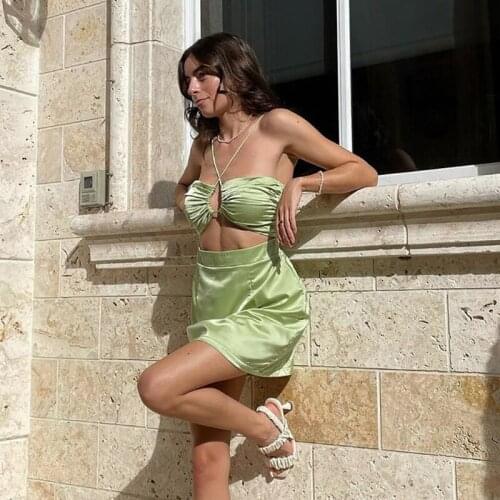 Summer New Style Women High Waist Solid Color Sling Wrap Chest Open Back Dress Temperament Sexy Club Dresses Ladies Clothes