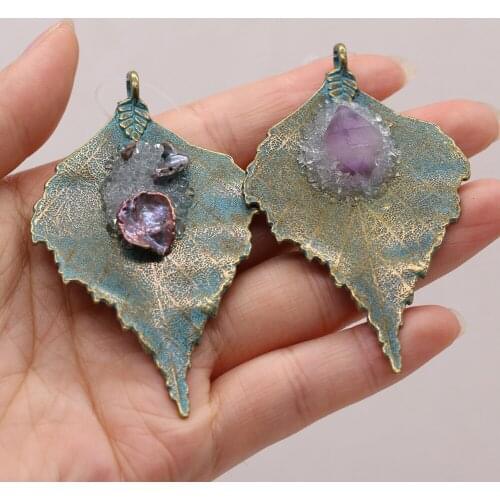 Natural Semi-precious Stone Pearl Leaf 45x70mm Pendant for Jewelry Making Necklaces Accessories Gift