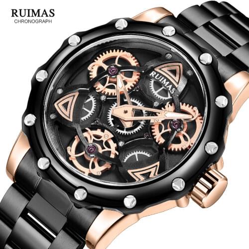 RUIMAS Stainless Steel Quartz Watch for Men Fashion Waterproof Dress Wrist Watch Man Waterproof Black Watches часы мужские reloj