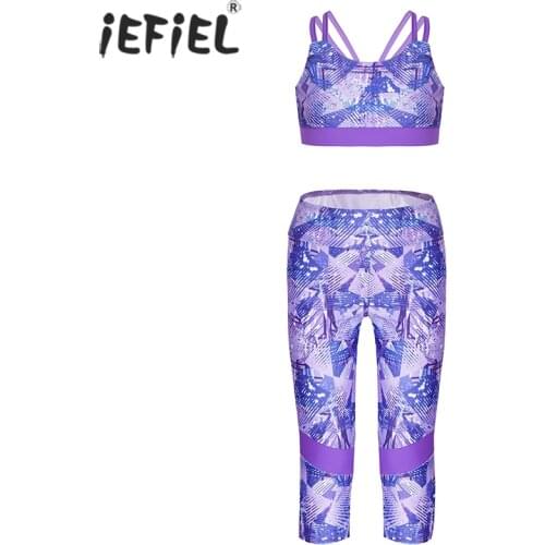 2Pcs Seamless Kids Girls Yoga Set Workout Sportswear Gym Clothing Fitness Sleeveless Crop Top High Waist Leggings Sports Suits