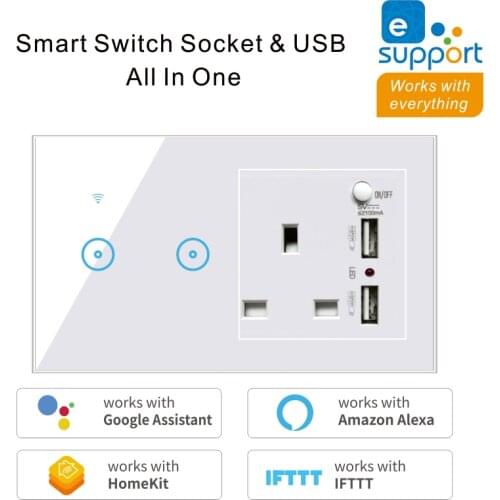 EWeLink WiFi UK Smart Touch Switch 3 Holes With USB 1 2 3 Gang 10A Support Alexa Google Home IFTTT Voice Control