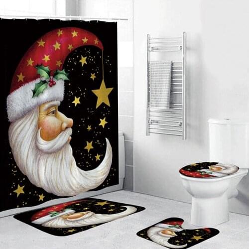 3D Digital Printing Moon Old Man Christmas Tree Shower Curtain In The Bathroom High Quality Waterproof Shower Curtains Bath Mat