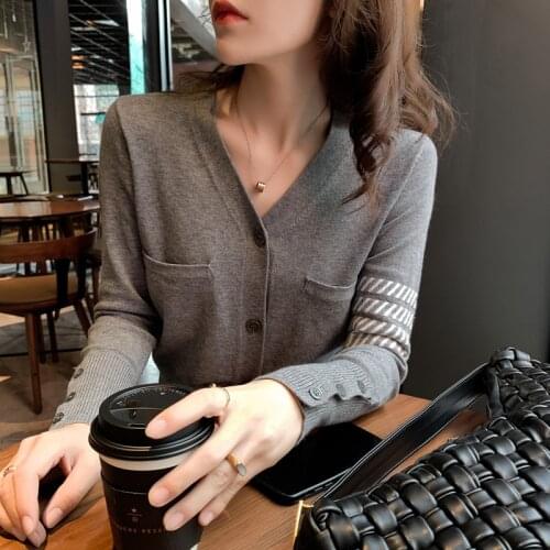 Tb knitted cardigan jacket womens spring new net red cashmere knit sweater jacket with a fashionable couple sweater