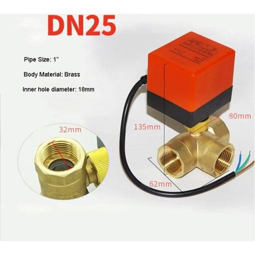 1" Three Way Motorized Ball Valve 220V 12V 24V 3-Wire 2 Point Control Brass Electric Ball Valve