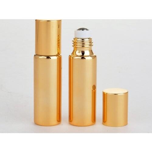 100pcs/lot Fast Shipping 10ML Metal Roller Refillable Bottle For Essential Oils UV Roll-on Glass Bottles gold & silver colors