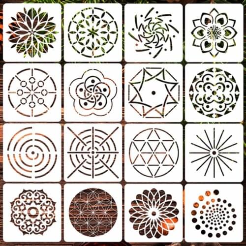 16pcs Mandala Furniture Painting Template DIY Layering Stencils Scrapbooking Coloring Embossing Album Decor Cake Mold Reusable