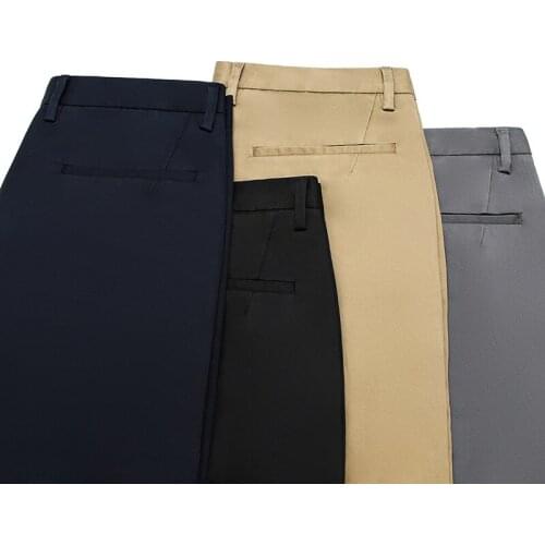 2021 Spring Autumn Brand Straight Loose Stretch Pants Classic Simple Style Business Casual Young Mens Pure Color Pants