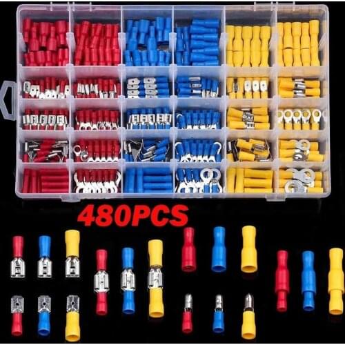 280/300/480Pcs Insulated Cable Connector Electrical Wire Assorted Crimp Spade Butt Ring Fork Set Ring Lugs Rolled Terminals Kit