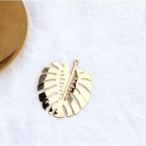 6PCS 40x47MM 24K Gold Color Plated Plantain leaf Leaves Charm Pendants for DIY Jewelry Making Findings Accessories
