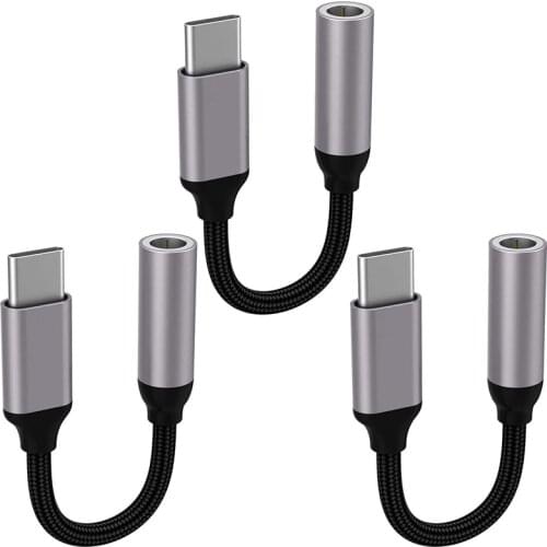USB C to 3.5mm Headphone Adapter,3 Pack Type C to 3.5mm Audio Jack Cable Cord Hi-Fi DAC Chip for Pixel 4 3 2 XL and More