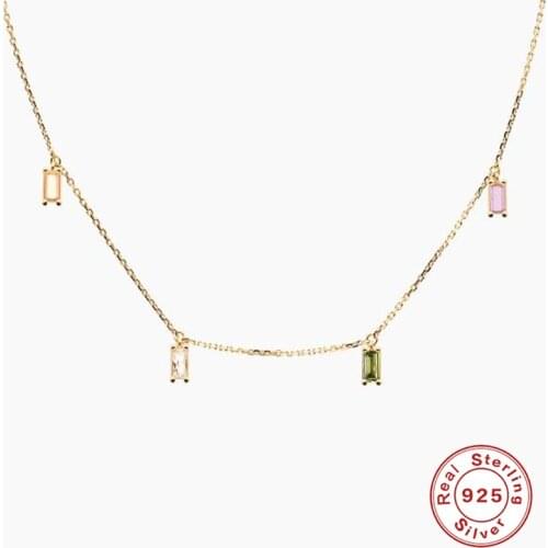 Aide 925 Sterling Silver Colorful Cubic Zirconia Charms Rainbow Chain Choker Necklace Fashion Women Social Party Fine Jewelry