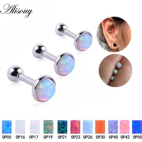 Alisouy wholesale 3pc/lot 3/4/5mm Opal Stone earrings 16g ear plug Tragus Stud earrings Men women Piercing tunnel jewelry