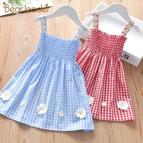 Bear Leader Kids Girls Summer Plaid Dresses New Summer Fashion Girl Casual Dress Party Flowers Costume Children Clothing 2-6Y