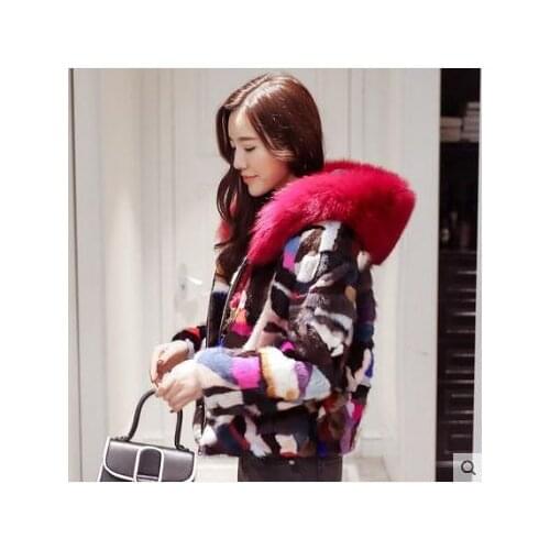 Free shipping.winter thick warm women genuine mink fur,patchwork real fur jacket.fashion lady Fox hair collar leather coat