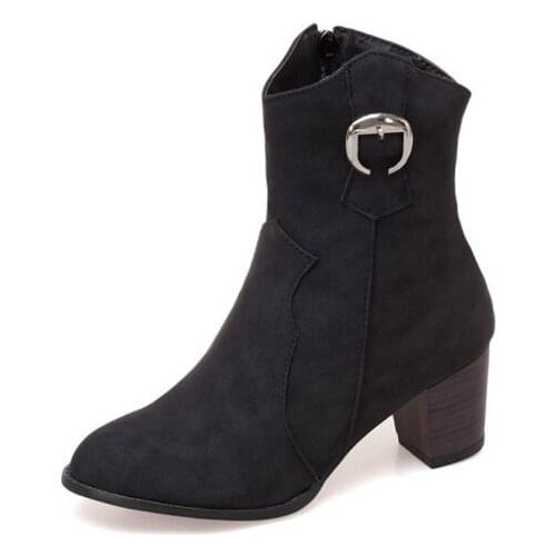 Big Size 9 10 17 boots women shoes ankle boots for women ladies boots shoes woman winter Solid color round head thick heel